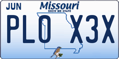 MO license plate PL0X3X