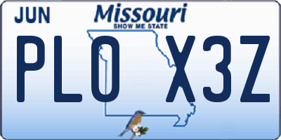 MO license plate PL0X3Z