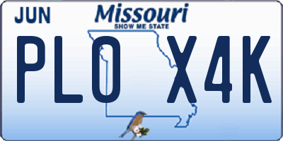 MO license plate PL0X4K