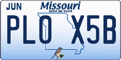 MO license plate PL0X5B