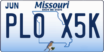 MO license plate PL0X5K