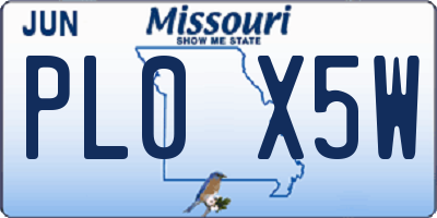 MO license plate PL0X5W