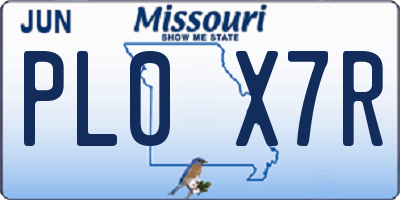 MO license plate PL0X7R