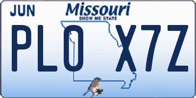 MO license plate PL0X7Z