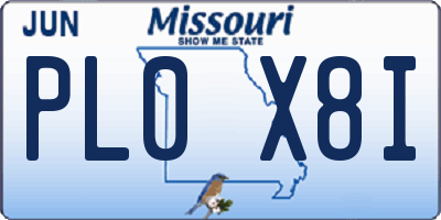 MO license plate PL0X8I