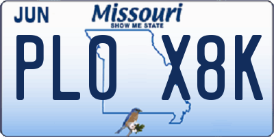 MO license plate PL0X8K