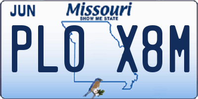 MO license plate PL0X8M