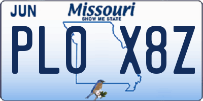 MO license plate PL0X8Z
