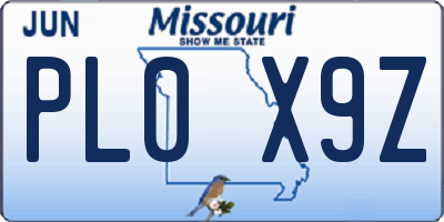 MO license plate PL0X9Z