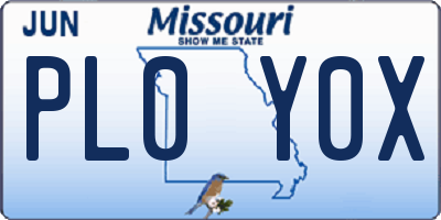 MO license plate PL0Y0X