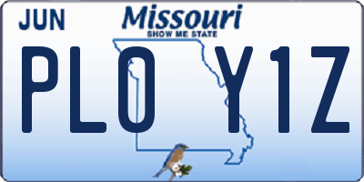 MO license plate PL0Y1Z