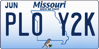 MO license plate PL0Y2K
