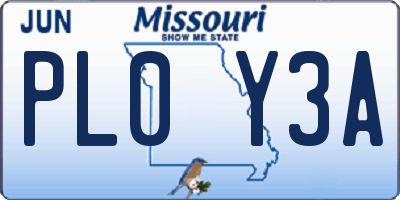 MO license plate PL0Y3A