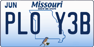 MO license plate PL0Y3B
