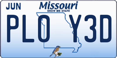 MO license plate PL0Y3D