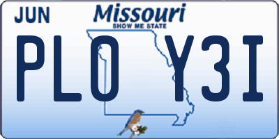 MO license plate PL0Y3I
