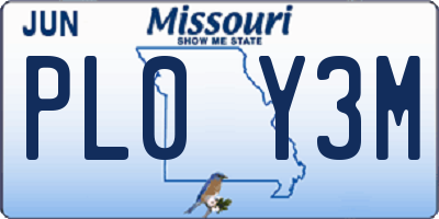 MO license plate PL0Y3M