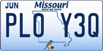 MO license plate PL0Y3Q