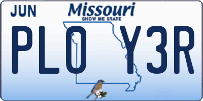 MO license plate PL0Y3R