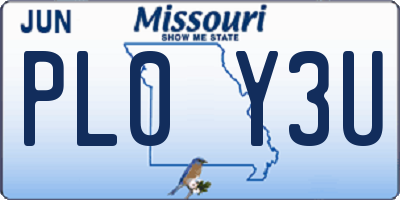 MO license plate PL0Y3U
