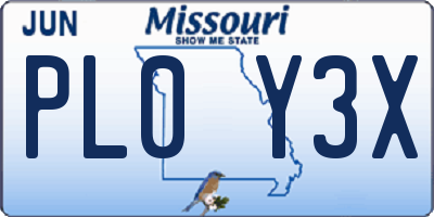 MO license plate PL0Y3X