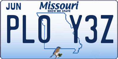 MO license plate PL0Y3Z