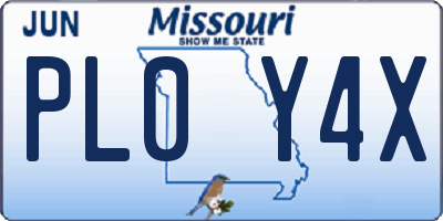 MO license plate PL0Y4X