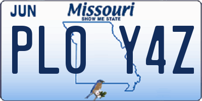 MO license plate PL0Y4Z