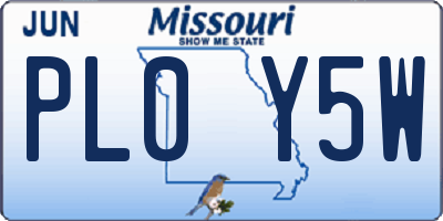 MO license plate PL0Y5W