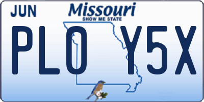 MO license plate PL0Y5X