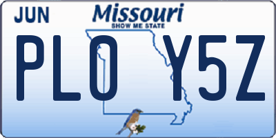 MO license plate PL0Y5Z