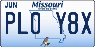 MO license plate PL0Y8X