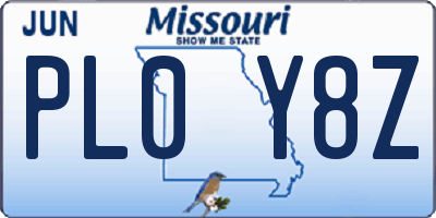 MO license plate PL0Y8Z