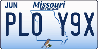 MO license plate PL0Y9X