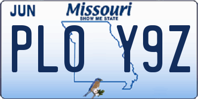 MO license plate PL0Y9Z