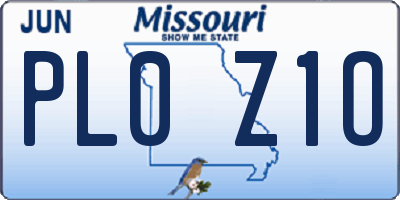 MO license plate PL0Z1O