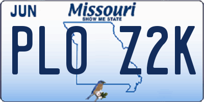 MO license plate PL0Z2K