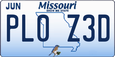 MO license plate PL0Z3D