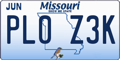 MO license plate PL0Z3K