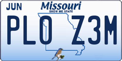 MO license plate PL0Z3M