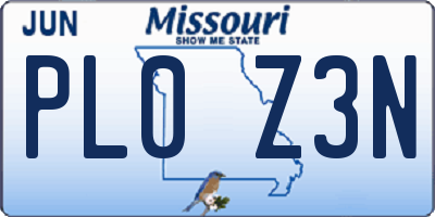 MO license plate PL0Z3N