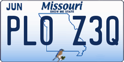 MO license plate PL0Z3Q