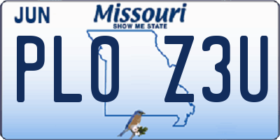 MO license plate PL0Z3U