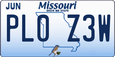 MO license plate PL0Z3W