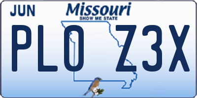 MO license plate PL0Z3X
