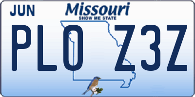 MO license plate PL0Z3Z