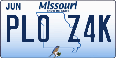 MO license plate PL0Z4K
