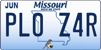 MO license plate PL0Z4R