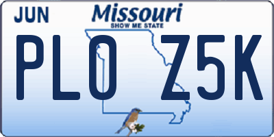 MO license plate PL0Z5K