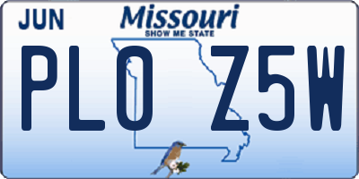 MO license plate PL0Z5W